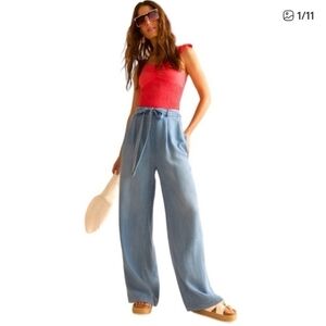 Francesca's Light Blue Wide-Leg Chambray Pants